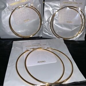 SS Gold Earrings 3 inch hoop. Price is per set of earrings